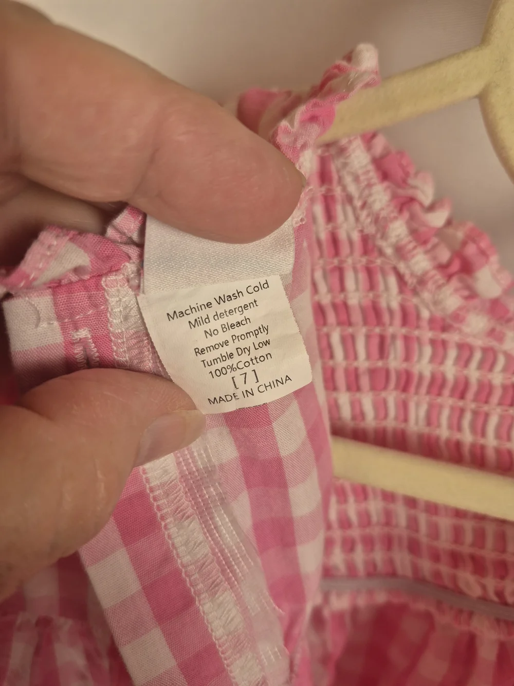 Stitchy Fish Girls Pink Gingham Smocked Casual Dress - Kids Size 7